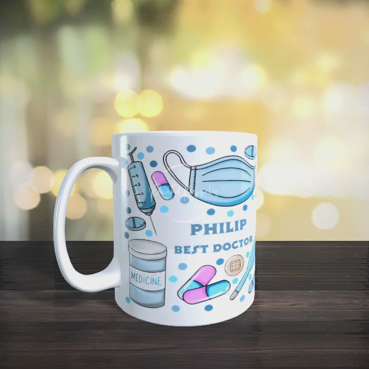Personalised custom made 12oz blue nurse mug