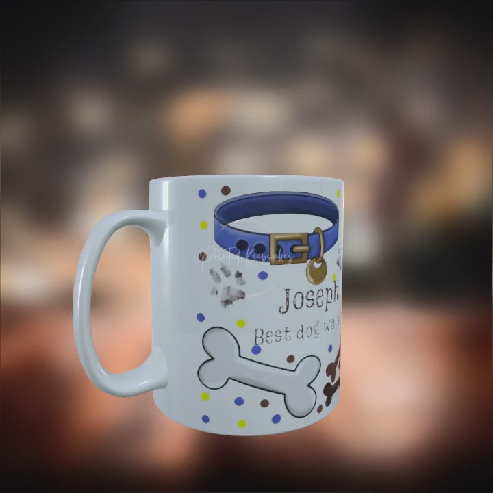Personalised custom made 12oz Mug Dog WALKER Blue design